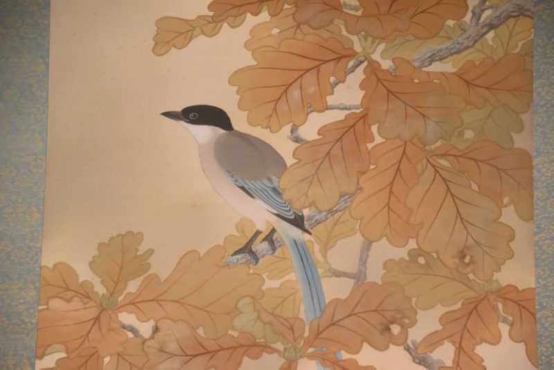 Japanese Taisho Period Oak Tree and Birds Scroll Width:715mm - Image 2