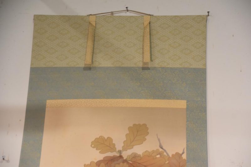 Japanese Taisho Period Oak Tree and Birds Scroll Width:715mm - Image 6