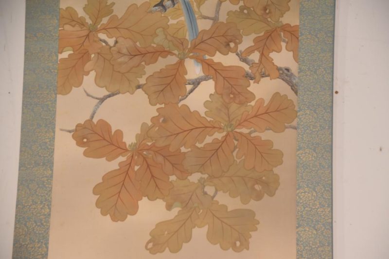Japanese Taisho Period Oak Tree and Birds Scroll Width:715mm - Image 4