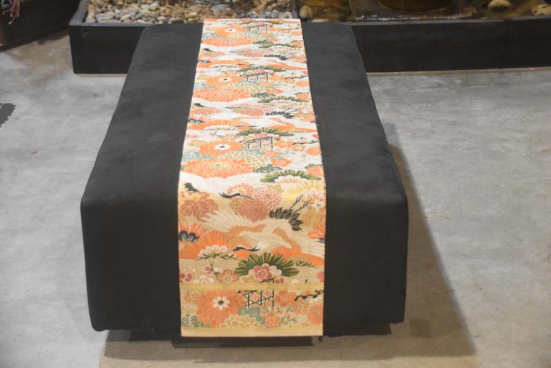 Crane and Cherry Blossoms Brocade Obi Sash Table Runner Length:4000mm