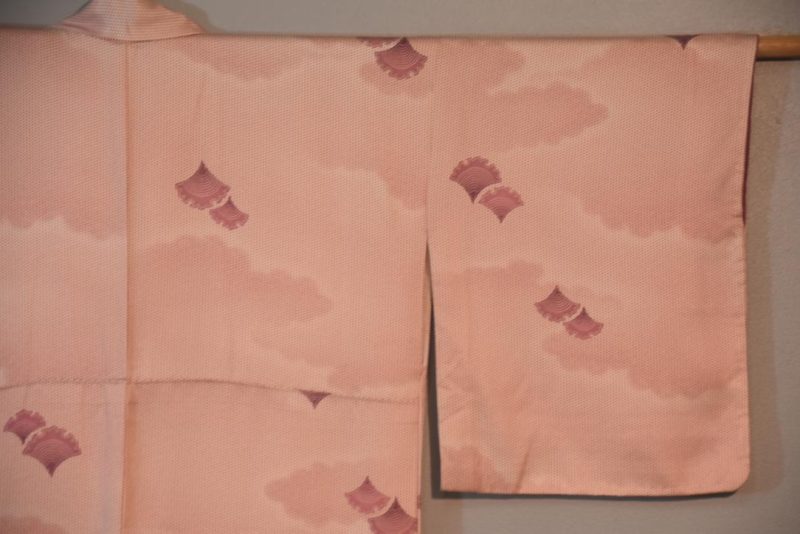 Minx Pink Cloud and Fan Vintage Silk Japanese Kimono - Image 4
