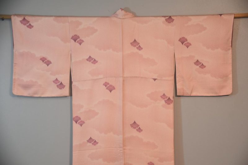Minx Pink Cloud and Fan Vintage Silk Japanese Kimono - Image 5