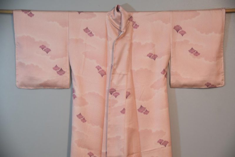 Minx Pink Cloud and Fan Vintage Silk Japanese Kimono - Image 6