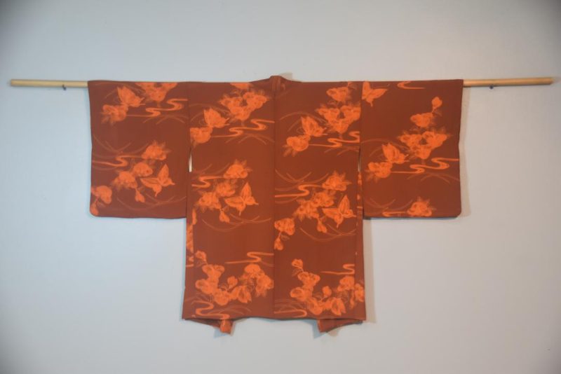 Orange Butterflies Vintage Japanese Silk Haori Jacket