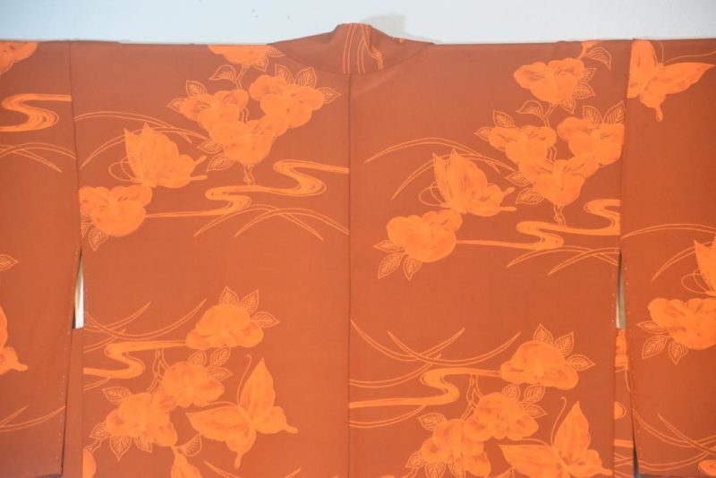 Orange Butterflies Vintage Japanese Silk Haori Jacket - Image 5
