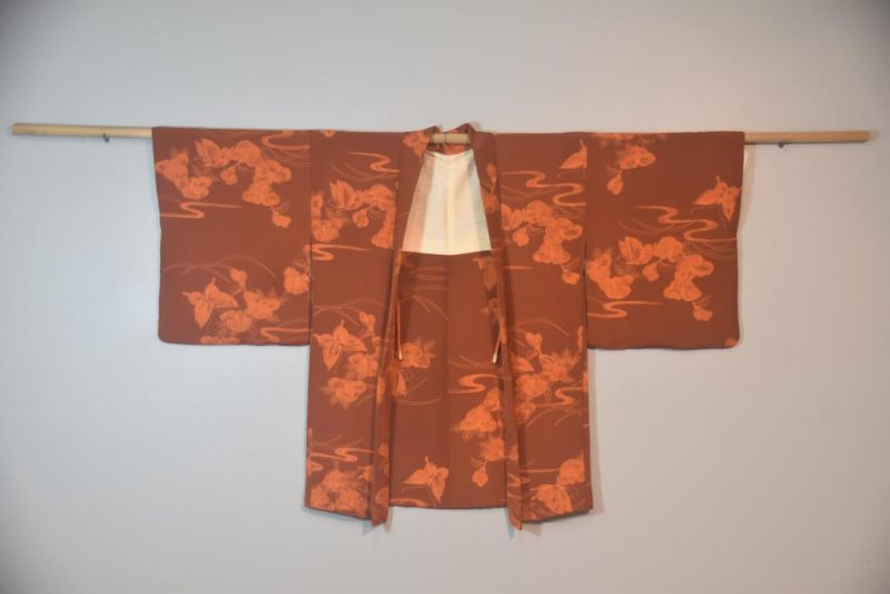 Orange Butterflies Vintage Japanese Silk Haori Jacket - Image 4