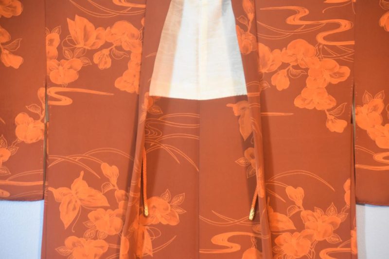 Orange Butterflies Vintage Japanese Silk Haori Jacket - Image 3