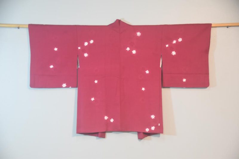 Maroon Star Flower Vintage Japanese Silk Haori Jacket