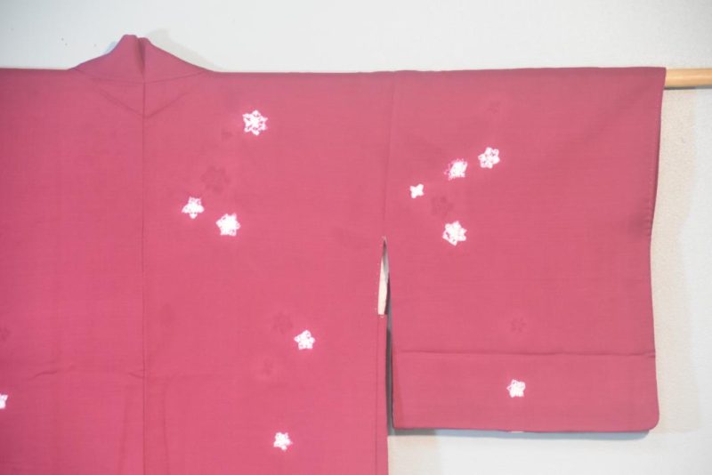 Maroon Star Flower Vintage Japanese Silk Haori Jacket - Image 7