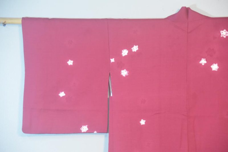 Maroon Star Flower Vintage Japanese Silk Haori Jacket - Image 6