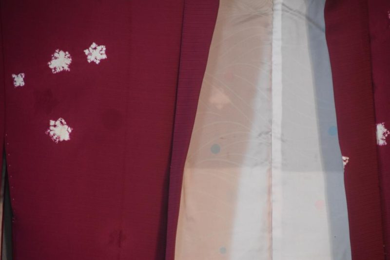 Maroon Star Flower Vintage Japanese Silk Haori Jacket - Image 3