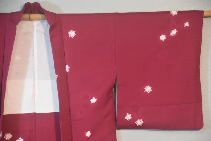 Maroon Star Flower Vintage Japanese Silk Haori Jacket - Image 5