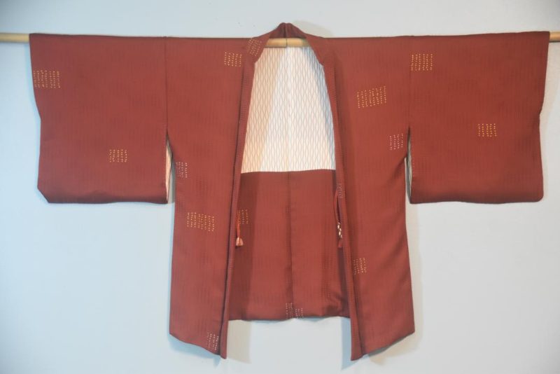 Russet Geometric  Vintage Japanese Silk Haori Jacket - Image 3