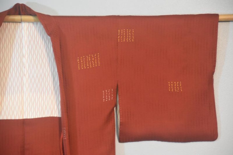 Russet Geometric  Vintage Japanese Silk Haori Jacket - Image 6