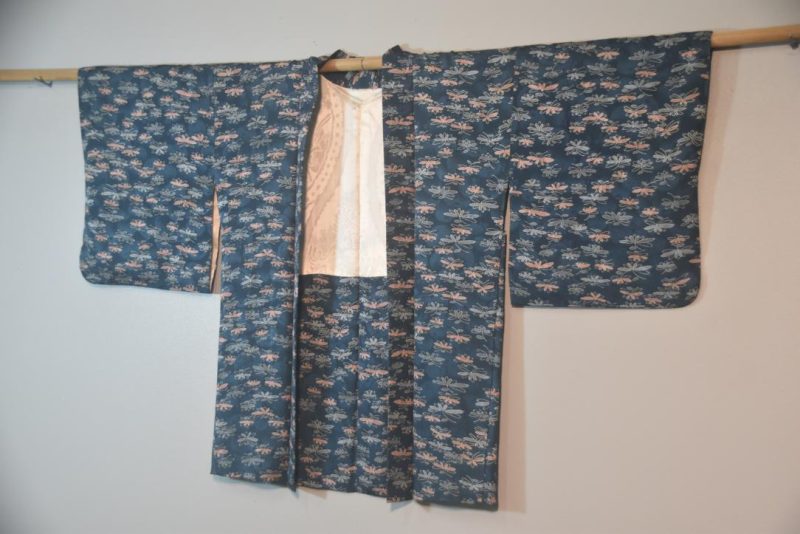 Teal Blue Lilypad Silk Vintage Haori - Image 4