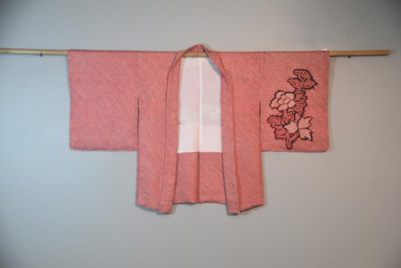 Floral Red Silk Shibori Japanese Haori Jacket - Image 4