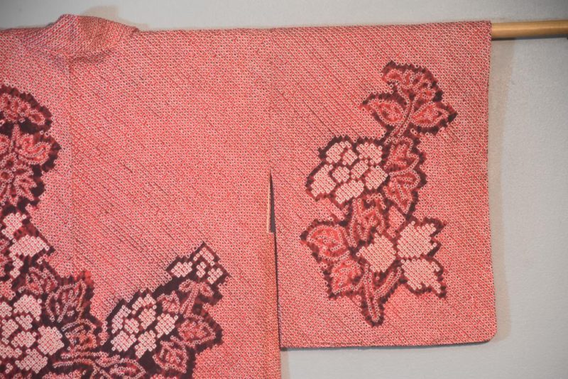 Floral Red Silk Shibori Japanese Haori Jacket - Image 3