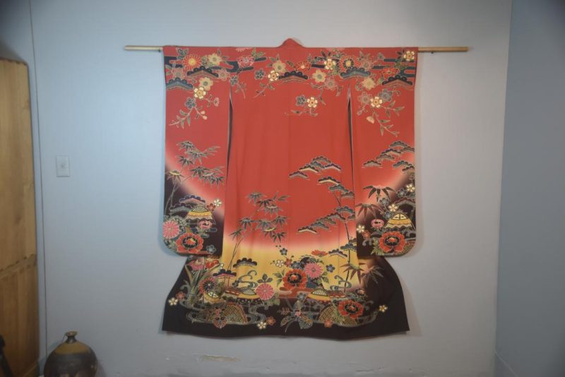 Sunset Blush Japanese Silk Furisode Kimono