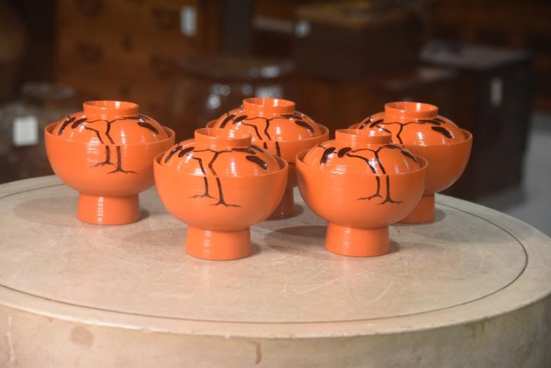 Set of 5 Japanese Lacquered Wood Miso Bowls