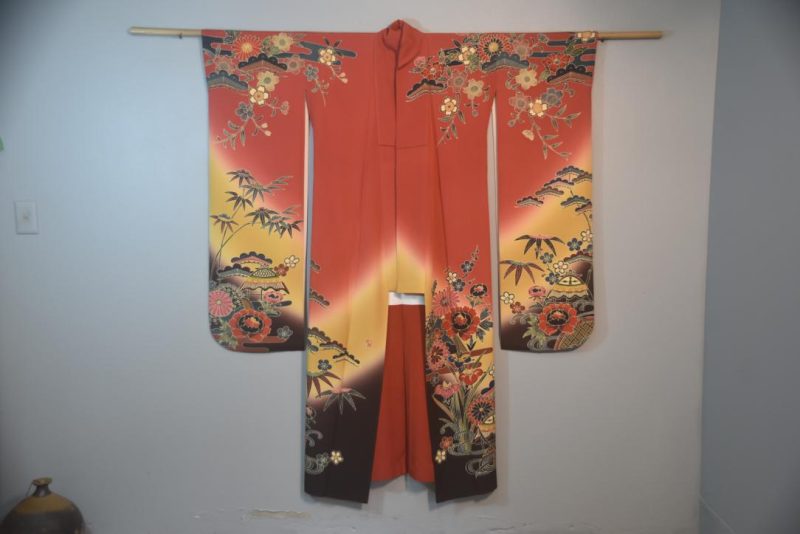 Sunset Blush Japanese Silk Furisode Kimono - Image 4