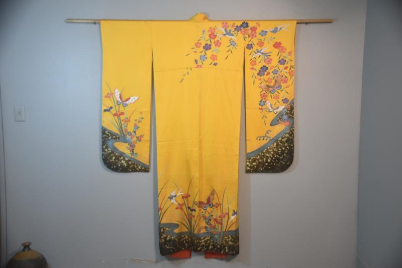 Golden Butterfly Japanese Silk Furisode Kimono - Image 4