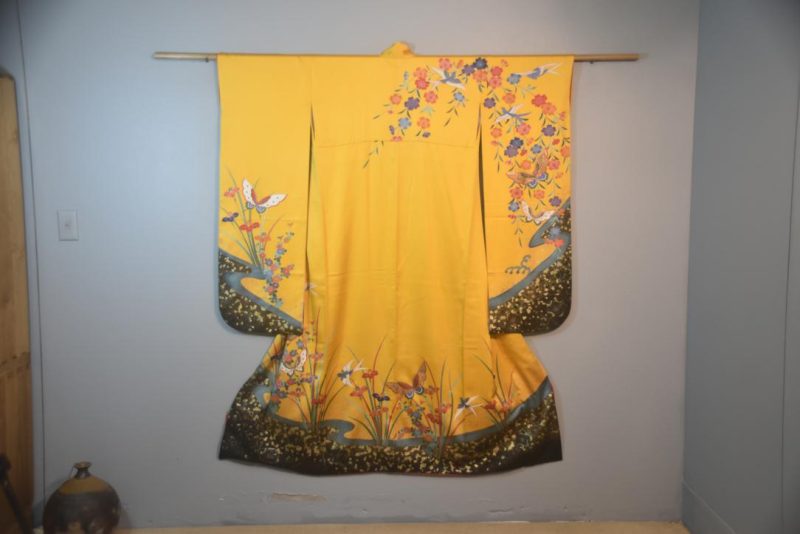 Golden Butterfly Japanese Silk Furisode Kimono