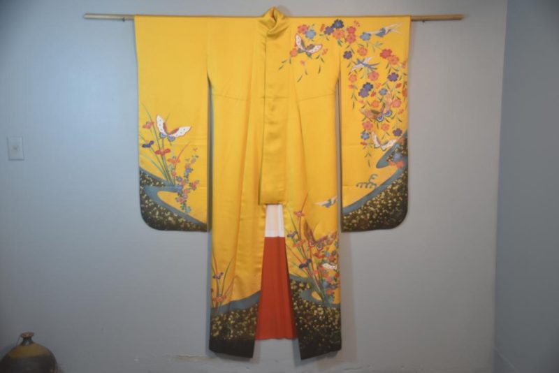 Golden Butterfly Japanese Silk Furisode Kimono - Image 5