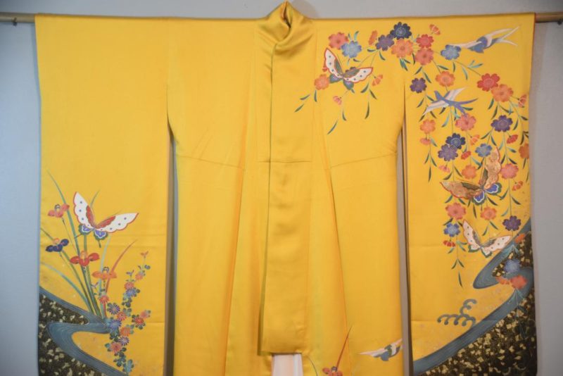 Golden Butterfly Japanese Silk Furisode Kimono - Image 8