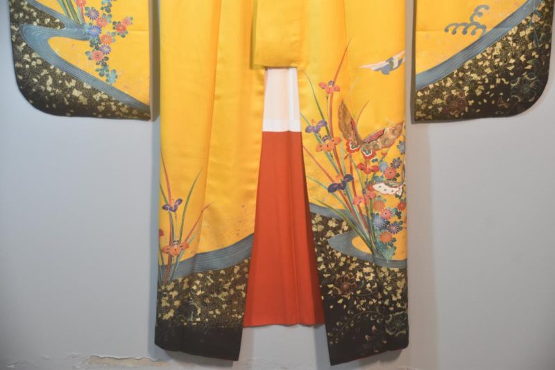 Golden Butterfly Japanese Silk Furisode Kimono - Image 9
