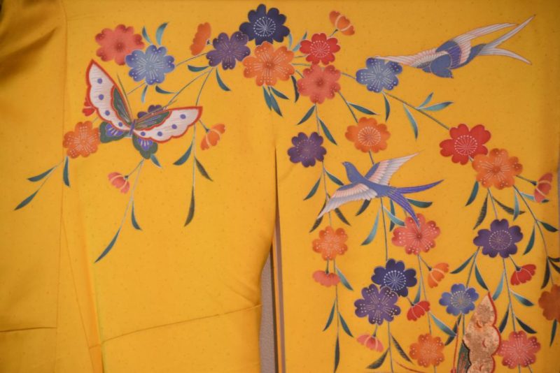 Golden Butterfly Japanese Silk Furisode Kimono - Image 2