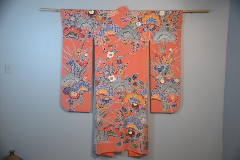 Iris and Wisteria Japanese Silk Furisode Kimono - Image 6