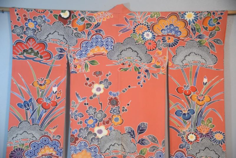 Iris and Wisteria Japanese Silk Furisode Kimono - Image 12