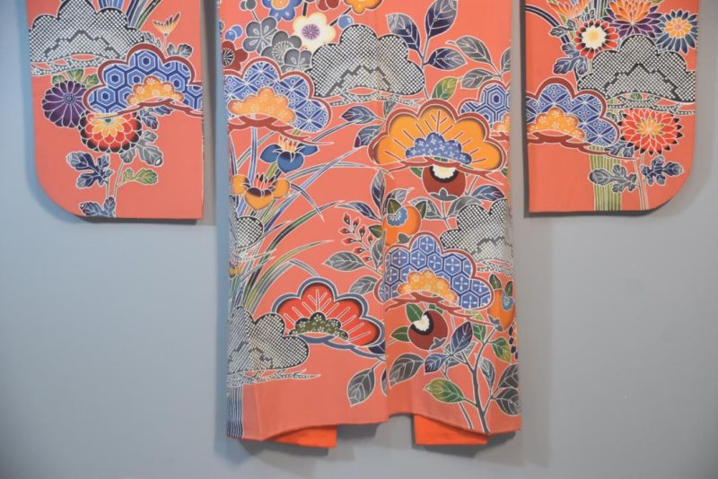Iris and Wisteria Japanese Silk Furisode Kimono - Image 11