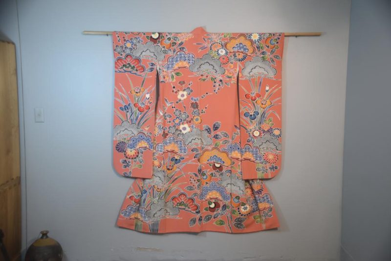Iris and Wisteria Japanese Silk Furisode Kimono