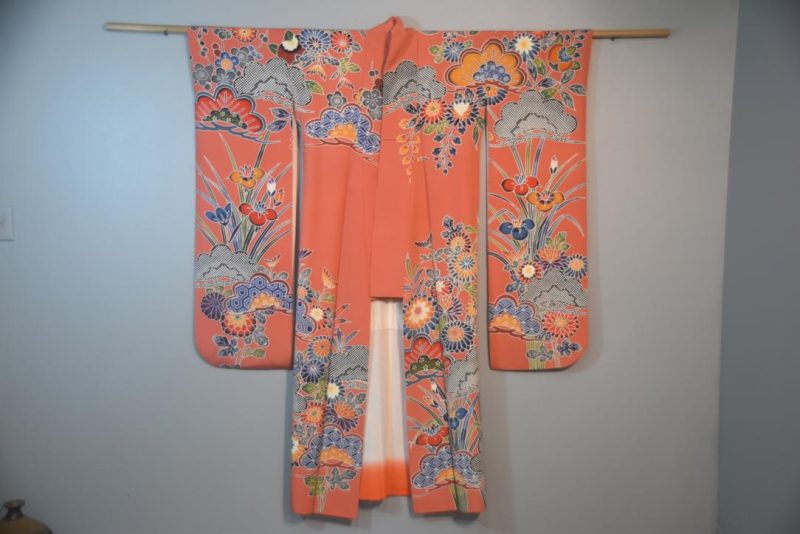 Iris and Wisteria Japanese Silk Furisode Kimono - Image 10