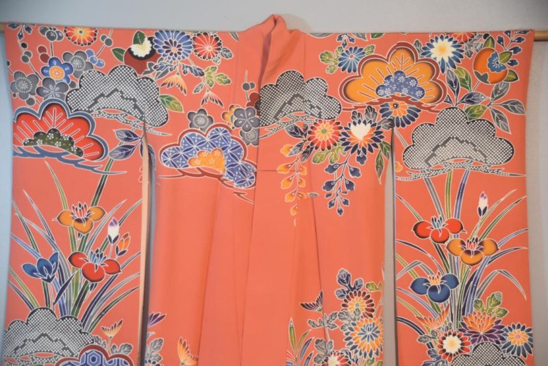 Iris and Wisteria Japanese Silk Furisode Kimono - Image 9