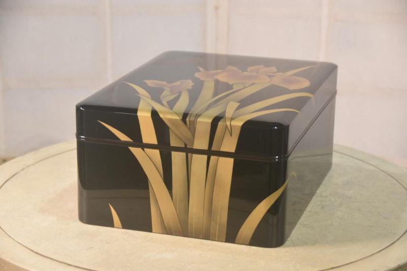 Japanese Lacquered Letter Box with Iris Designs Width:336mm - Image 3