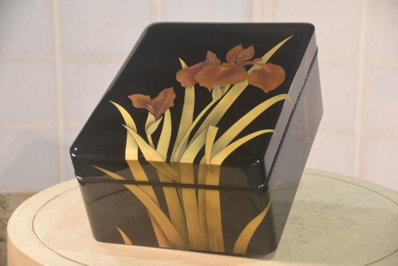 Japanese Lacquered Letter Box with Iris Designs Width:336mm