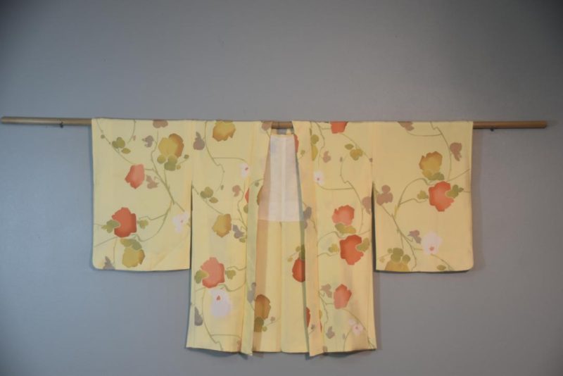 Lemon Floral Vintage Japanese Silk Haori Jacket - Image 4