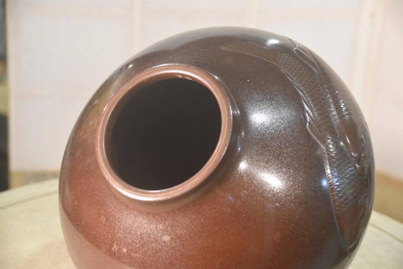 Japanese Bronze Koi Vase Width:280mm - Image 5