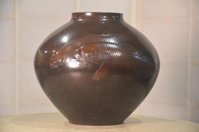 Japanese Bronze Koi Vase Width:280mm - Image 3