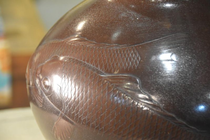 Japanese Bronze Koi Vase Width:280mm - Image 8
