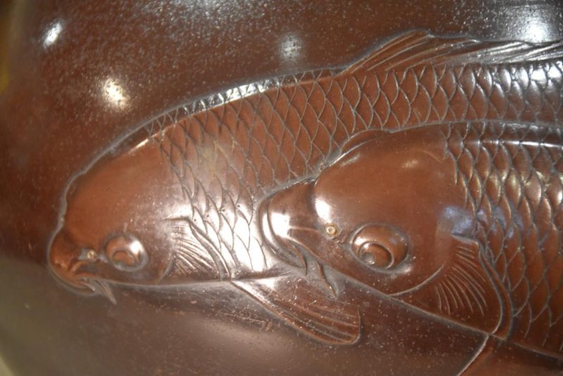 Japanese Bronze Koi Vase Width:280mm - Image 2