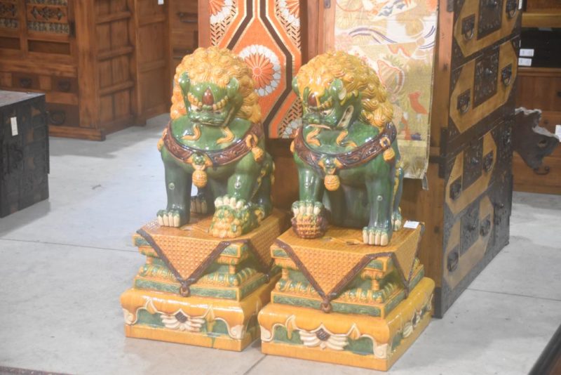 Pair of Chinese Pottery Foo Dogs Height:900mm