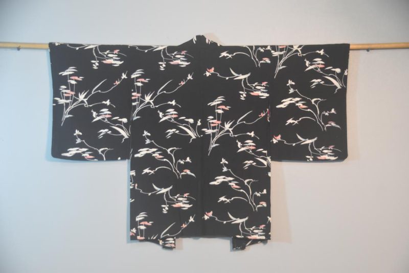 Black with Watercolour Japanese Silk Haori Jacket - Image 4