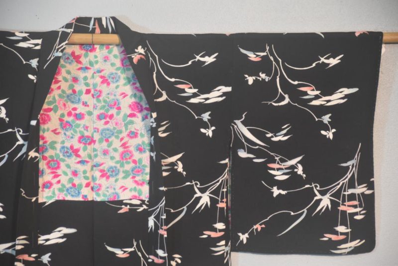 Black with Watercolour Japanese Silk Haori Jacket - Image 6