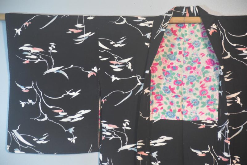 Black with Watercolour Japanese Silk Haori Jacket - Image 5