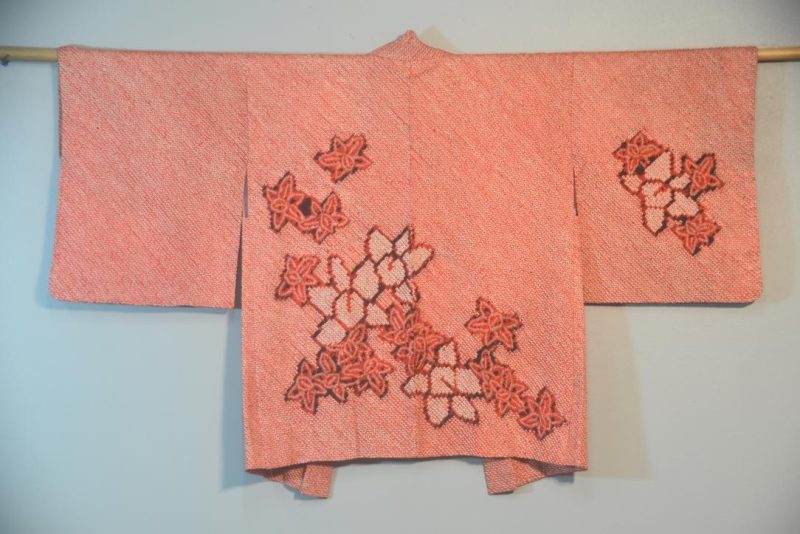 Lush Red Silk Shibori Japanese Haori Jacket - Image 4