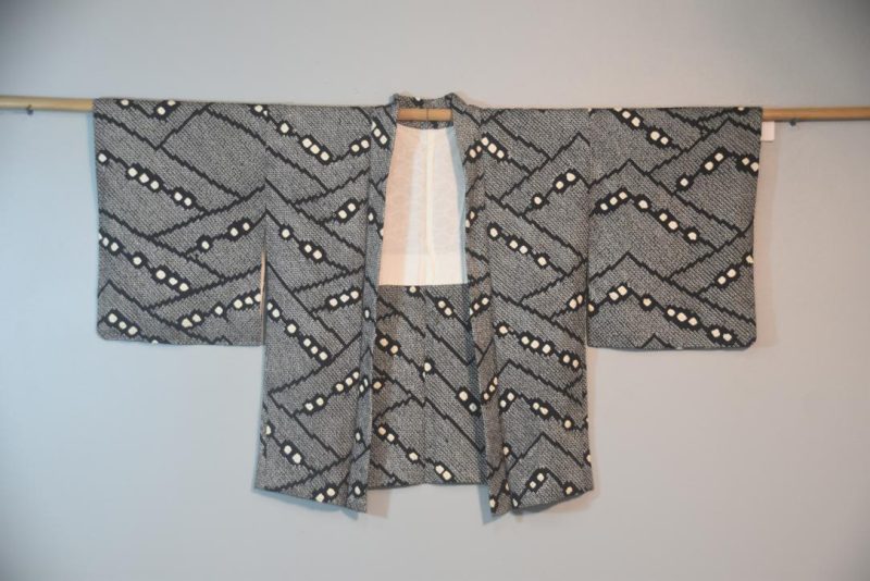 Black and White Vintage Japanese Silk Shibori Haori Jacket