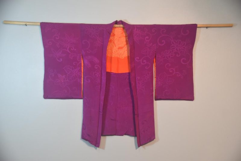Magenta Silk Jacquard Vintage Haori Jacket